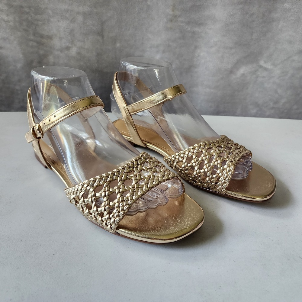 J.Crew Sandals Womens Size 7 Gold Metallic Adjustable Ankle Strap Knotted Woven